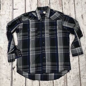 Vintage Wrangler Plaid Pearl Snap Rockabilly Cowboy Button Down Shirt